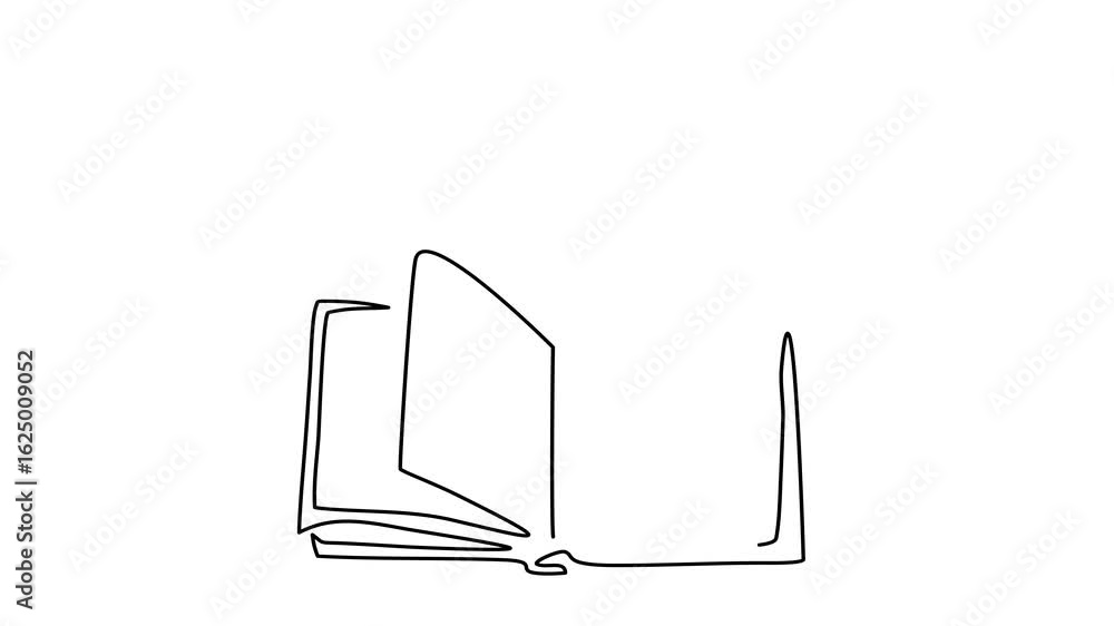Poster animated self drawing of continuous line draw opened book with sprout plant. education study and kno