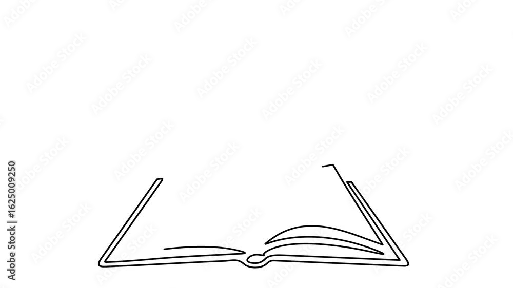 Poster animated self drawing of continuous line draw opened book with sprout plant. education study and kno
