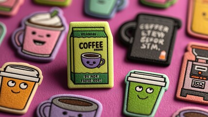 Cute Cartoon Coffee Cups and Drinks Enamel Pins: Kawaii Coffee Shop Design Elements