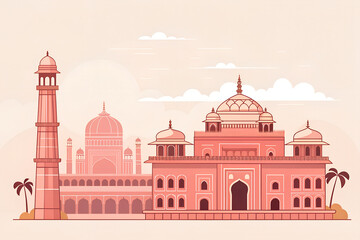 flat illustration  Jaipur pink sandstone architecture tones generative ai
