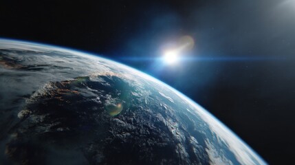 Fototapeta premium Stunning Earth View from Space Showing Sunlight Reflection and Atmospheric Details in High Resolution