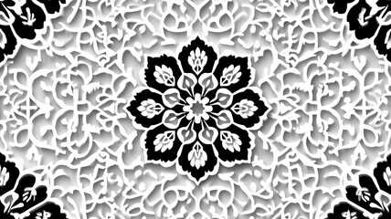 Intricate Black and White Floral Damask Pattern: Elegant Seamless Textile Design for Fashion, Home Decor, and Wallpaper