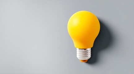 Bright Yellow Light Bulb with Smooth Surface on Gray Wall for Creative Inspiration and Home Decor Ideas