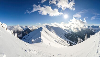 Naklejka premium Snowy mountain peaks under a vibrant sky