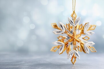 Elegant Golden and Silver Decorative Snowflake Ornament on Sparkling Background for Holiday Celebrations