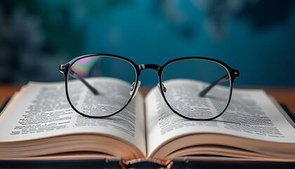 Glasses on open book