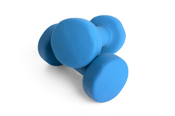 These vibrant blue neoprene dumbbells serve as excellent equipment for strengthening exercises, enhancing home fitness routines
