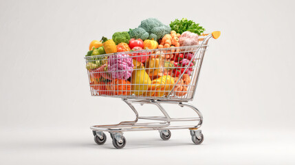 Supermarket shopping cart, grocery concept, isolated on transparent background 