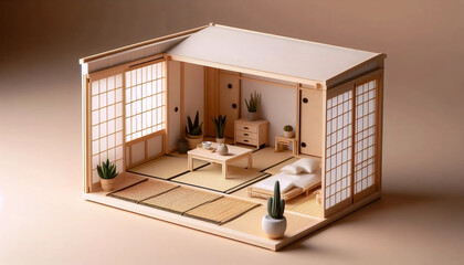A Japanese tea house dollhouse, AI generated image