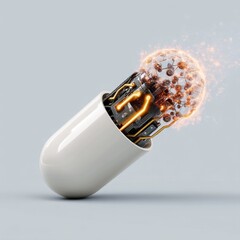 Futuristic Capsule with Circuitry and Glowing Energy Representing Technology and Innovation in Medicine