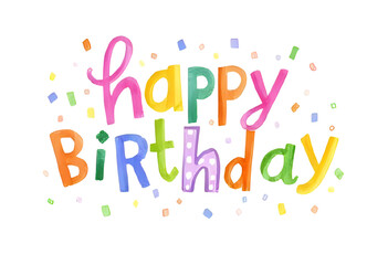 "Happy birthday" written in a happy beautiful colorful watercolor font isolated on a transparent background
