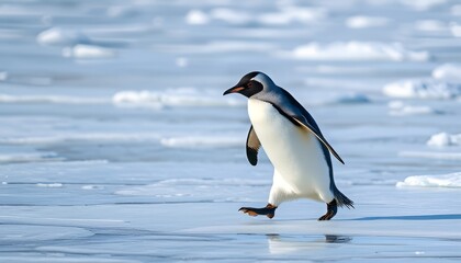 Naklejka premium Penguin waddling on ice