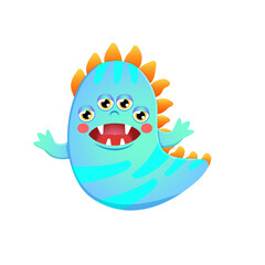 Colorful cartoon monster with four eyes and orange spikes on white background