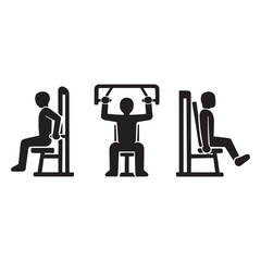 Gym Equipment Pictograms Presenting Different Workout Machines for Exercise and Fitness Enthusiasts in Black and White Silhouette Style