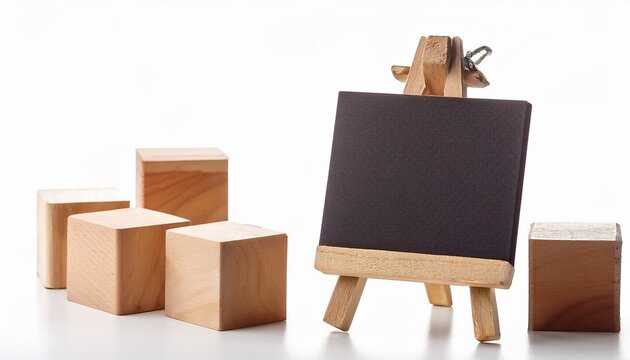 miniature easel with blank board isolated on white background