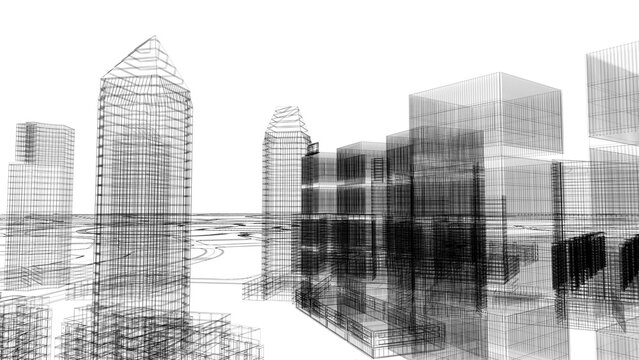 Visionary Future-City Skyscrapers in Urban BIM Planning with Innovative Architecture, Smart Infrastructure Layout and High-Tech Urban Grid Modeling