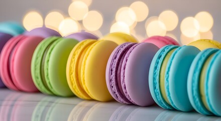 Assorted Colorful Macarons with Warm Lights