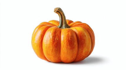 Whole pumpkin with vibrant orange skin and stem, isolated on transparent background 