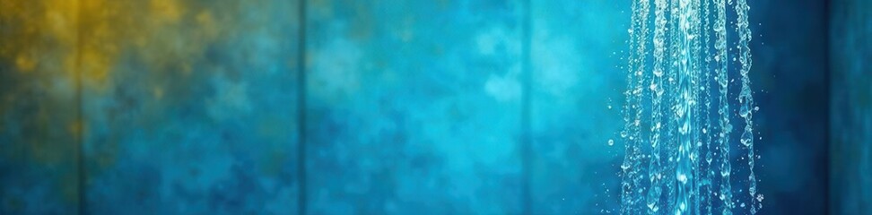 Yellow and blue shower, water stream against blue background Modern design , home improvement, modern