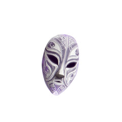 Intricate Purple and White Tribal Mask, Mysterious Ceremonial Face Mask