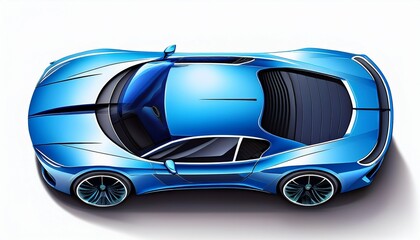 a modern blue sports car view from above isolated on a white background generative ai