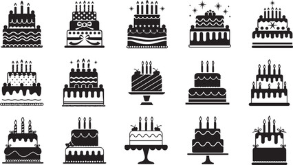 black silhouette birthday cake with candles set bundle