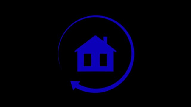 Home glowing icon animation on black background. glowing process cycle rotation line Cool linear animated home icon. 