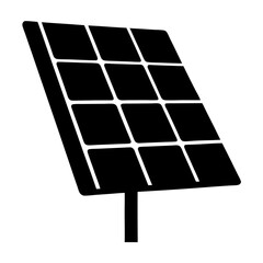 Black and white solar panel icon with multiple cells for energy saving
