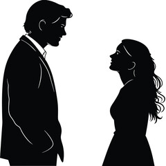 Vector art of silhouette of a man and woman facing each other expressing love and connection in a simple yet elegant vector design