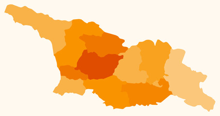 Map of Georgia with regions. Just a simple country border map with region division. Orange color palette. Plain Georgia shape with administrative division. Vector illustration.