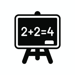 Simple math equation 2 plus 2 equals 4 written on a black blackboard