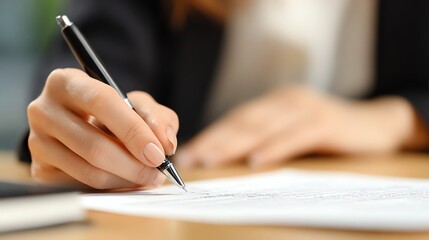 Closeup of businesswoman writing company policy document