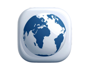 Glossy Earth Globe Icon in a Cube Shape with a Transparent Background