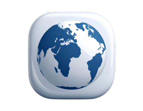 Glossy Earth Globe Icon in a Cube Shape with a Transparent Background - Powered by Adobe