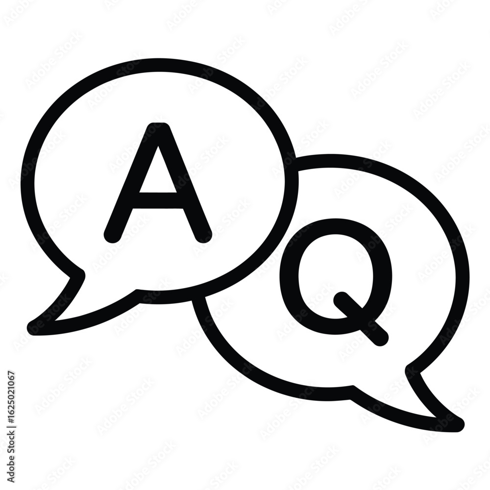 Poster simple line art icon of two overlapping speech bubbles with a and q