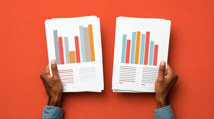 Hands holding balance sheet and income statement documents