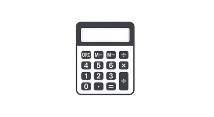 Illustration of a gray calculator with a display and buttons on a white background plain style