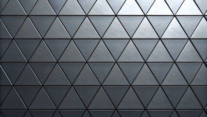 Fototapeta premium Geometric pattern of repeating triangular shapes with a metallic brushed texture and subtle lighting