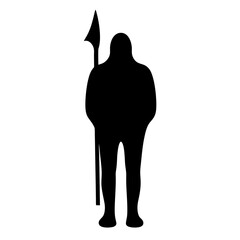 Silhouette of a medieval warrior standing guard with a spear in hand