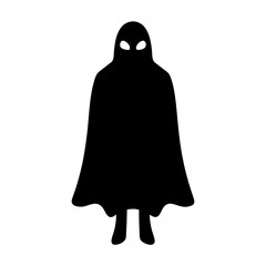 Simple and eerie black ghost silhouette with glowing eyes for Halloween