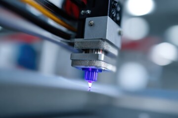 Close-up of 3D printer creating prototype parts in a tech workshop