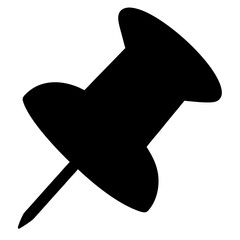 Silhouette of a black push pin, tool for attaching papers and notes