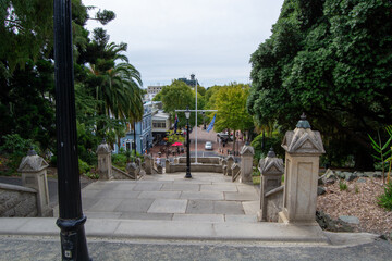 Scenic Staircase Leading to a Vibrant Plaza