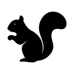 Silhouette of a squirrel with a bushy tail standing upright on white