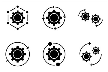 Workflow icon set, Technology development icon, innovation concept, system integration, software business, technical support, smart solution, vector illustration on white background.