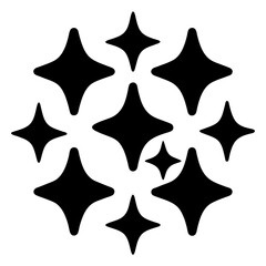 An arrangement of stylized star shapes in a circular pattern on white