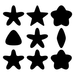 A variety of cartoonish star shapes displayed in a grid arrangement