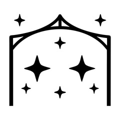A minimalist design depicting a starfilled sky under a canopy structure