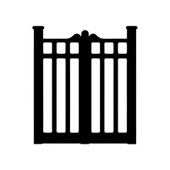 Elegant silhouette of a classic wooden gate with arched top and panels