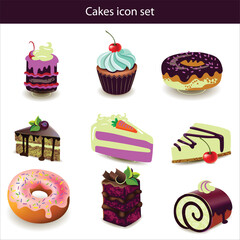 cakes icon,  tasty bakery products ,collection of various cakes. 